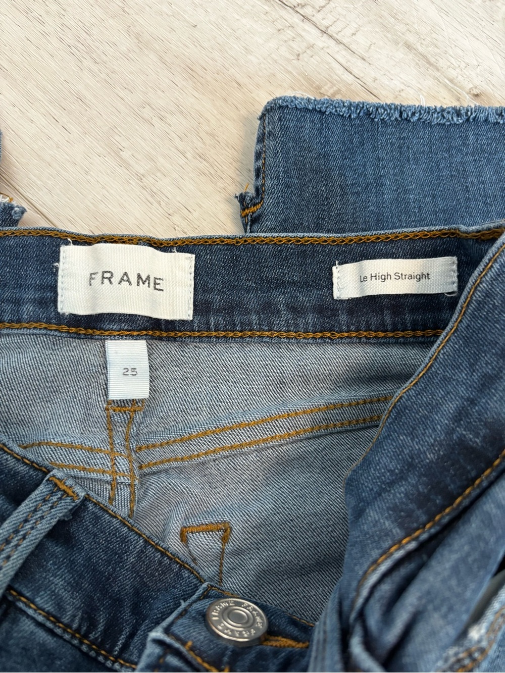 FRAME Le High Straight Jeans Size 25 Dark Wash High Rise Raw Hem - Picture 5 of 10